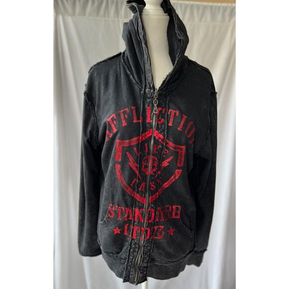 Affliction American Customs Patriotic Reversible lace overlay Sweatshirt Large - Picture 8 of 9